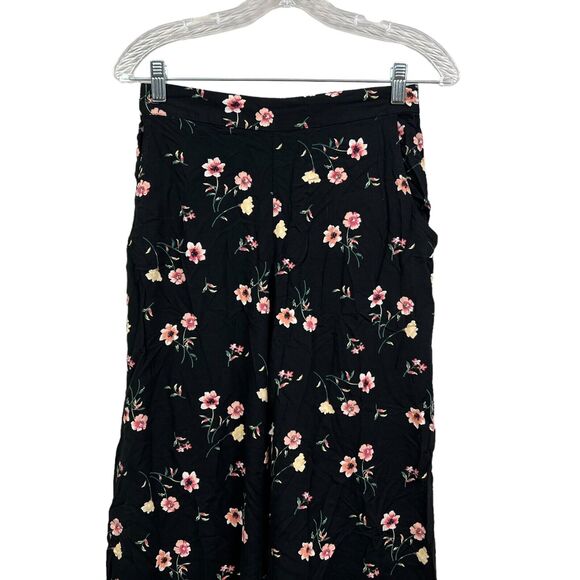 Hollister Womens Capri Pants Floral Wide Leg Stretch Half Elastic Waist Black M - Picture 2 of 6